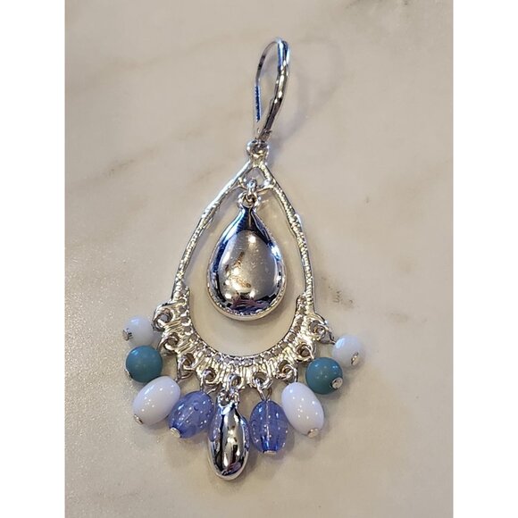 Nine West Silver-Tone Teardrop Earrings With Beaded Accents & Faux Gemstones - Picture 5 of 5